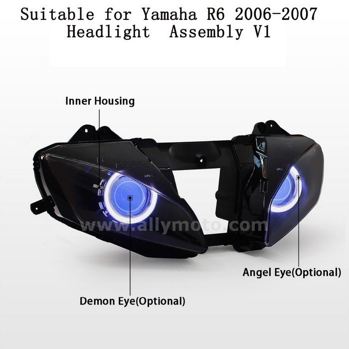 030 Headlight Yamaha R6 2006 2007 Hid Light Custom Frontlight Blue Angel Halo Eye-4
